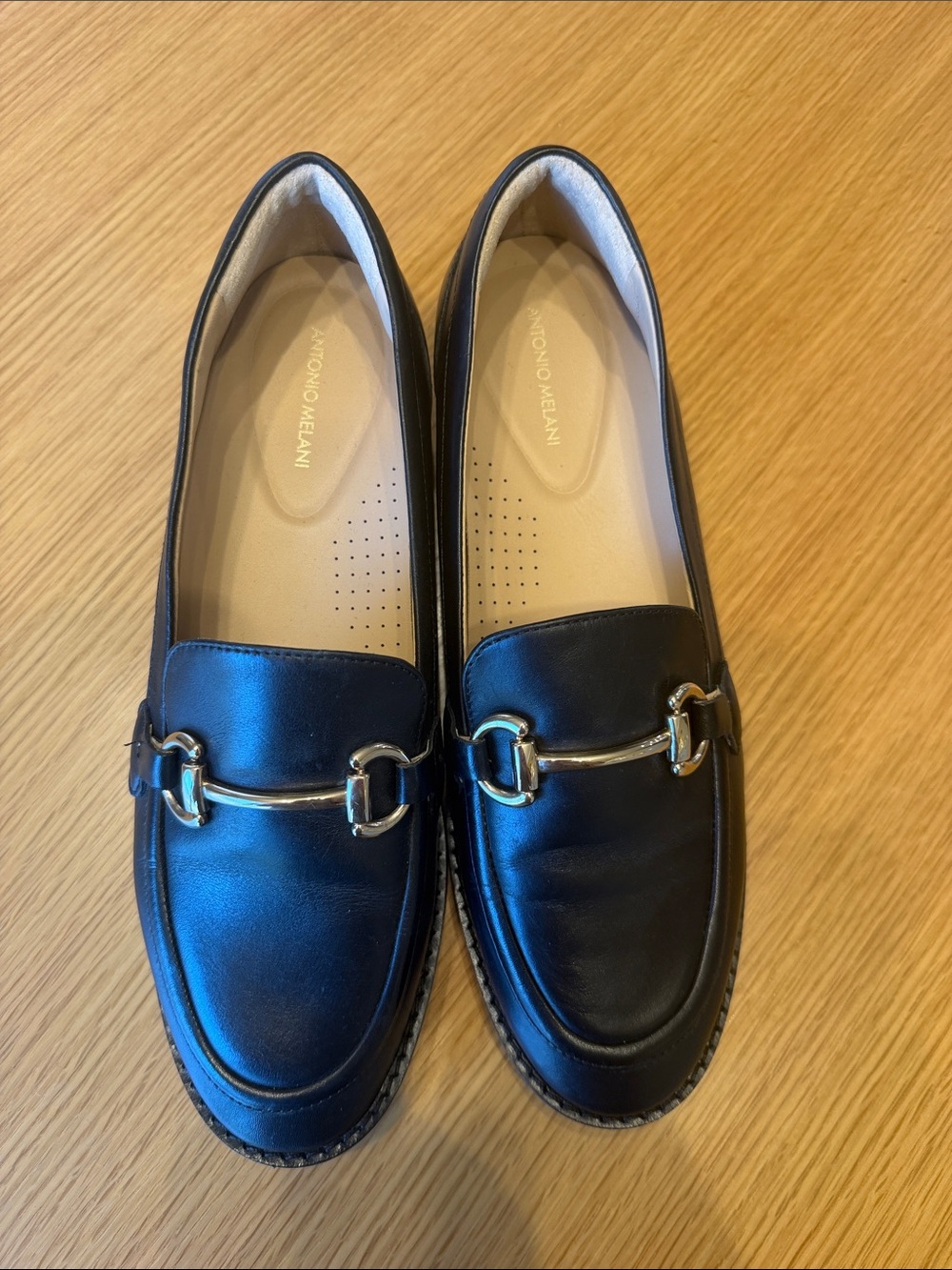 ANTONIO MELANI Black Leather Loafers with Gold Horsebit